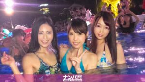 ナイトプールでパリピってる最先端”エロ可愛い”素人女子3人組をナンパし、ホテルへ連れ出し、大乱交6Pハメ倒し！